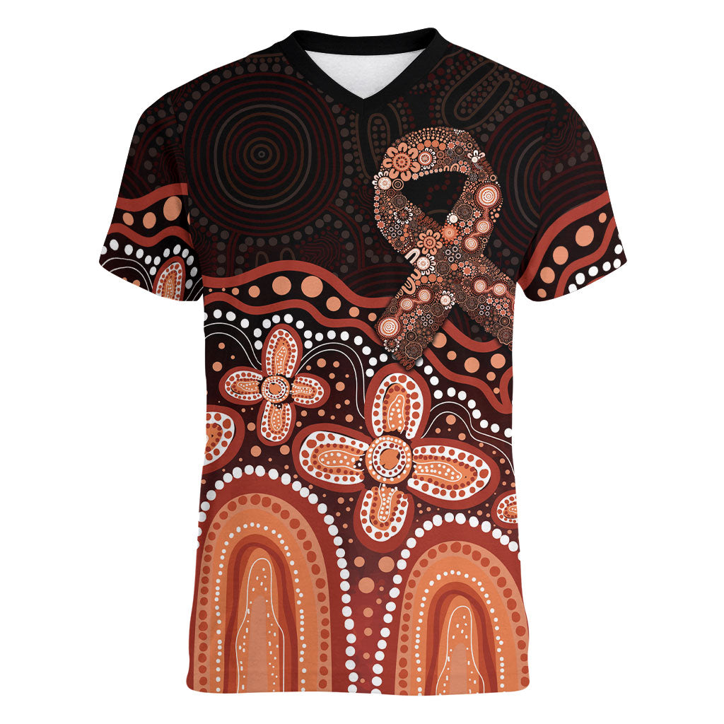 Australia Indigenous Personalized Women V-Neck T-Shirt Fight Leukemia Orange Ribbons