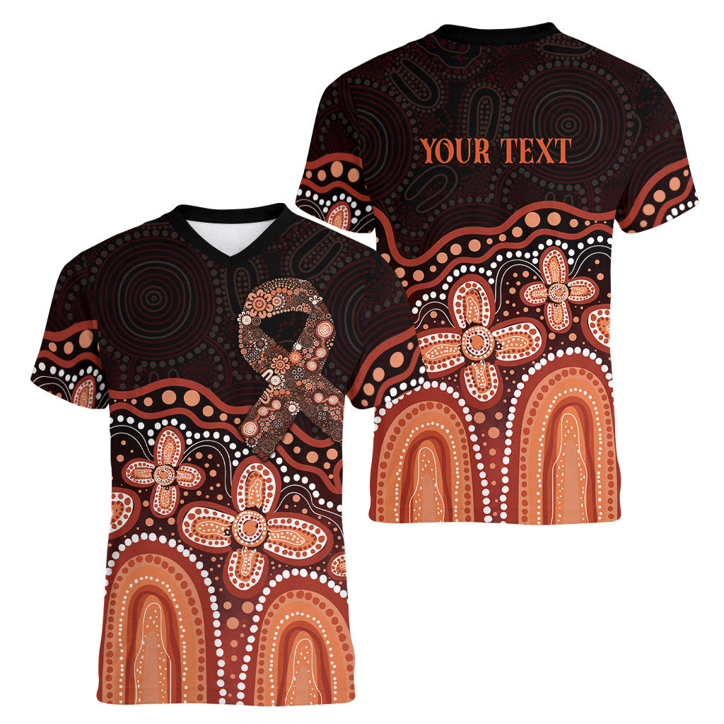 Australia Indigenous Personalized Women V-Neck T-Shirt Fight Leukemia Orange Ribbons