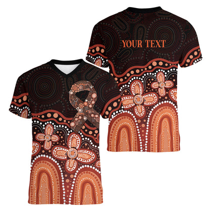 Australia Indigenous Personalized Women V-Neck T-Shirt Fight Leukemia Orange Ribbons