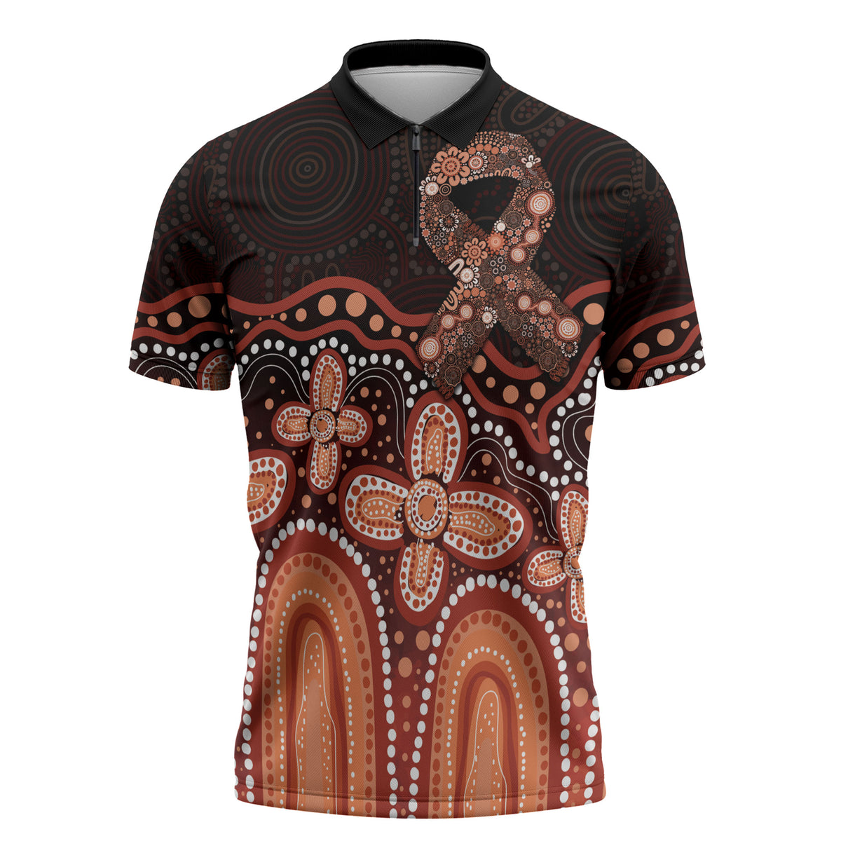 Australia Indigenous Personalized Zipper Polo Shirt Fight Leukemia Orange Ribbons