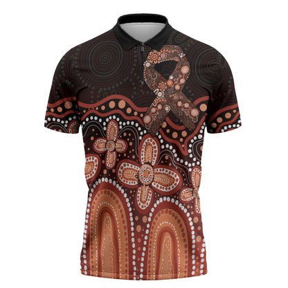 Australia Indigenous Personalized Zipper Polo Shirt Fight Leukemia Orange Ribbons