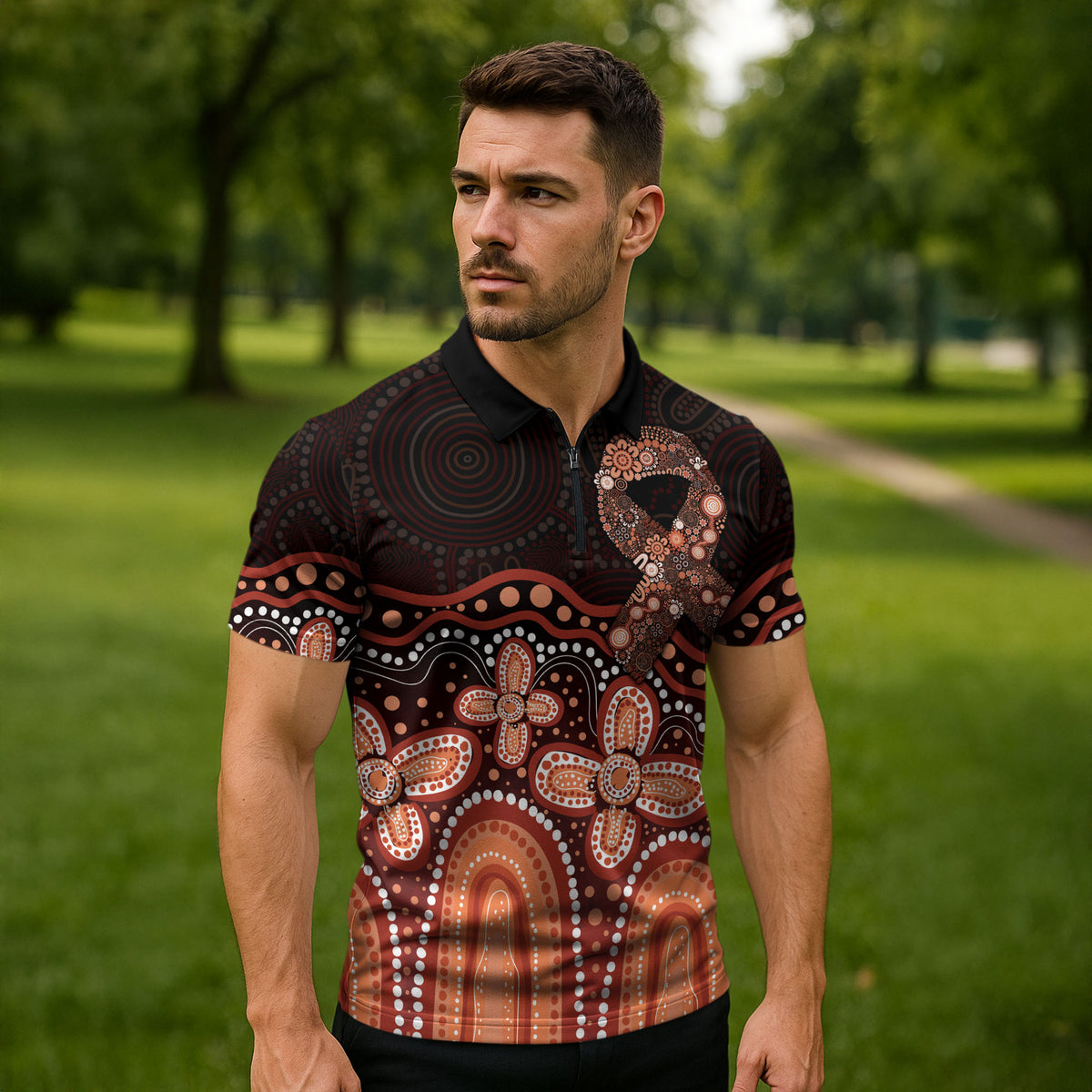 Australia Indigenous Personalized Zipper Polo Shirt Fight Leukemia Orange Ribbons