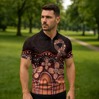 Australia Indigenous Personalized Zipper Polo Shirt Fight Leukemia Orange Ribbons