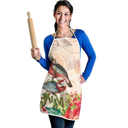 Merry Christmas Aussie Aboriginal Apron Rosebreasted Cockatoo Pastel