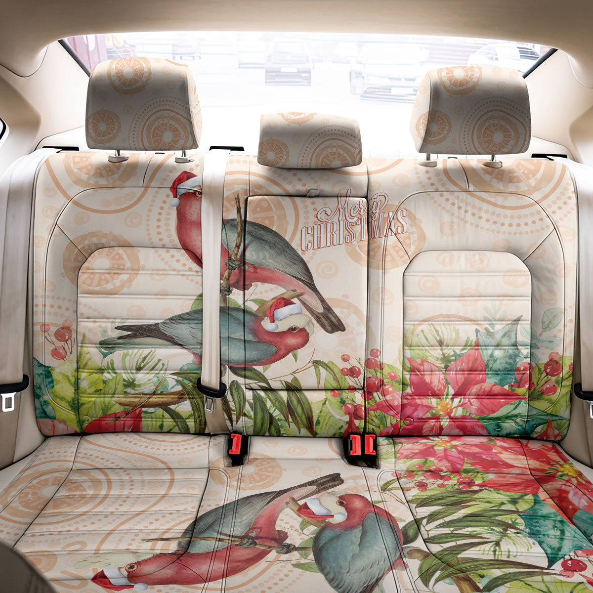Merry Christmas Aussie Aboriginal Back Car Seat Cover Rosebreasted Cockatoo Pastel