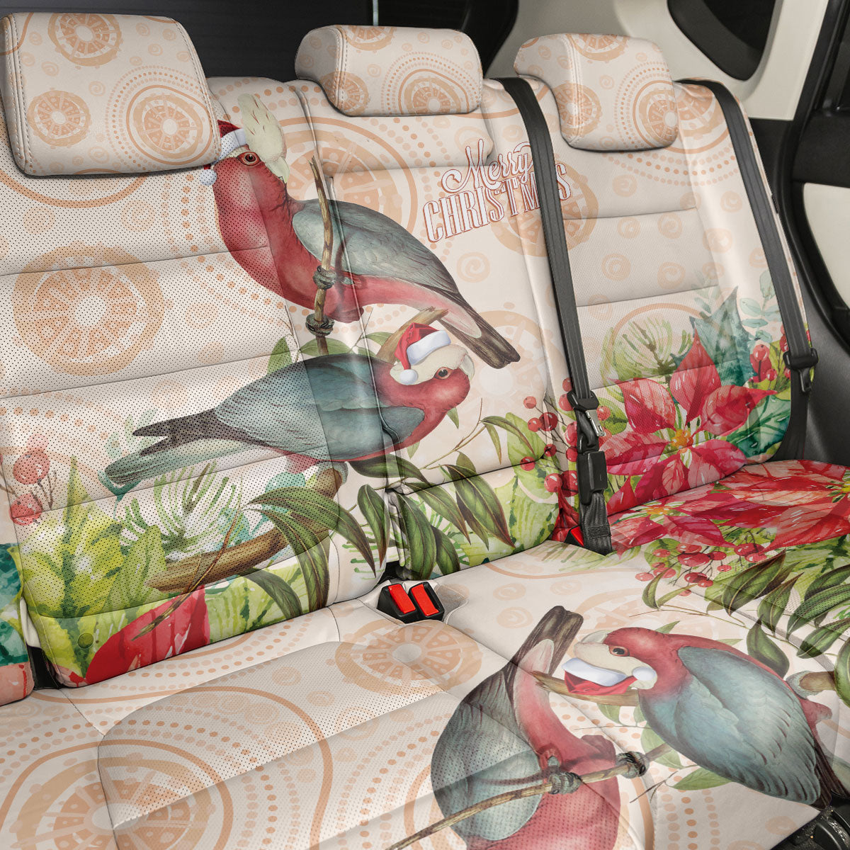 Merry Christmas Aussie Aboriginal Back Car Seat Cover Rosebreasted Cockatoo Pastel