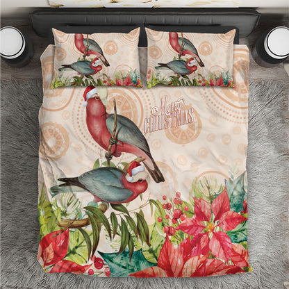 Merry Christmas Aussie Aboriginal Bedding Set Rosebreasted Cockatoo Pastel