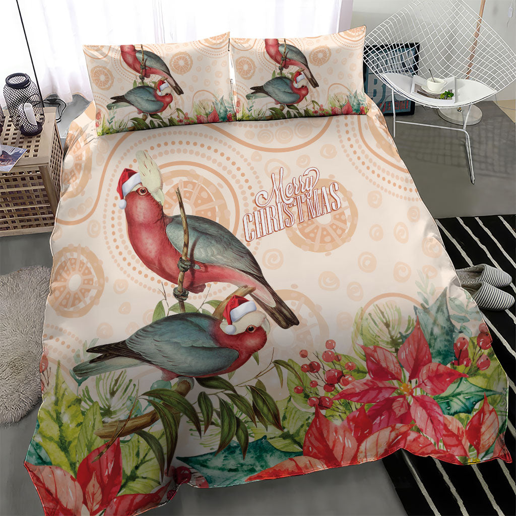 Merry Christmas Aussie Aboriginal Bedding Set Rosebreasted Cockatoo Pastel