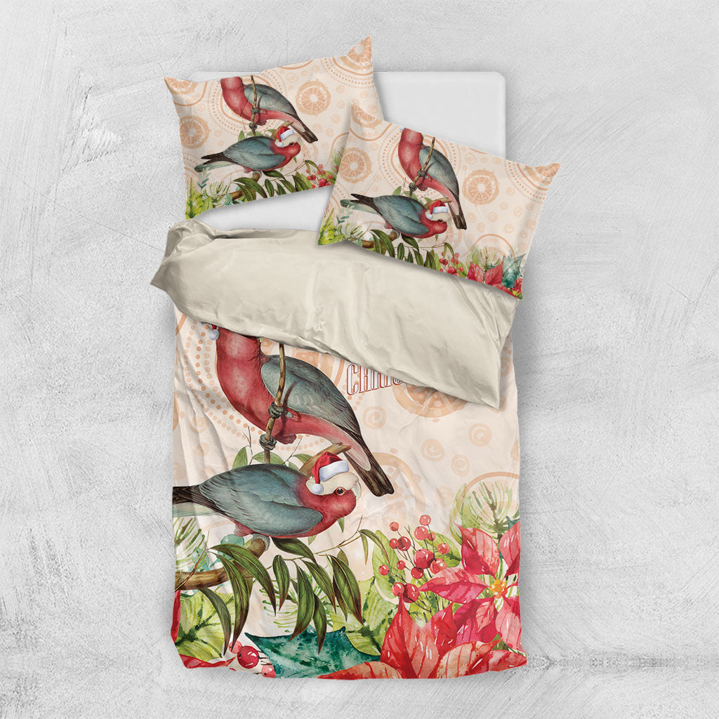 Merry Christmas Aussie Aboriginal Bedding Set Rosebreasted Cockatoo Pastel