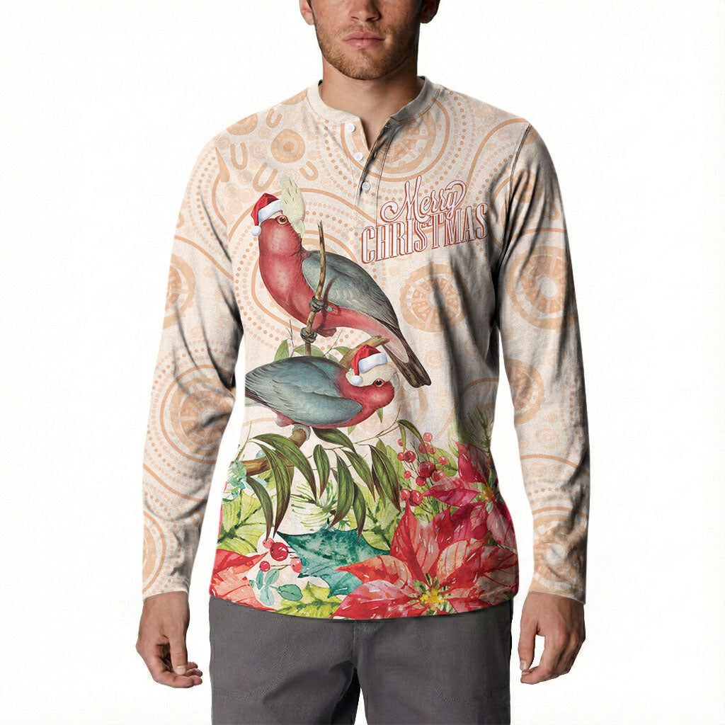 Merry Christmas Aussie Aboriginal Button Sweatshirt Rosebreasted Cockatoo Pastel