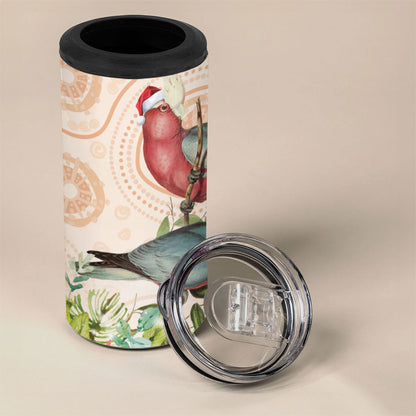 Merry Christmas Aussie Aboriginal 4 in 1 Can Cooler Tumbler Rosebreasted Cockatoo Pastel