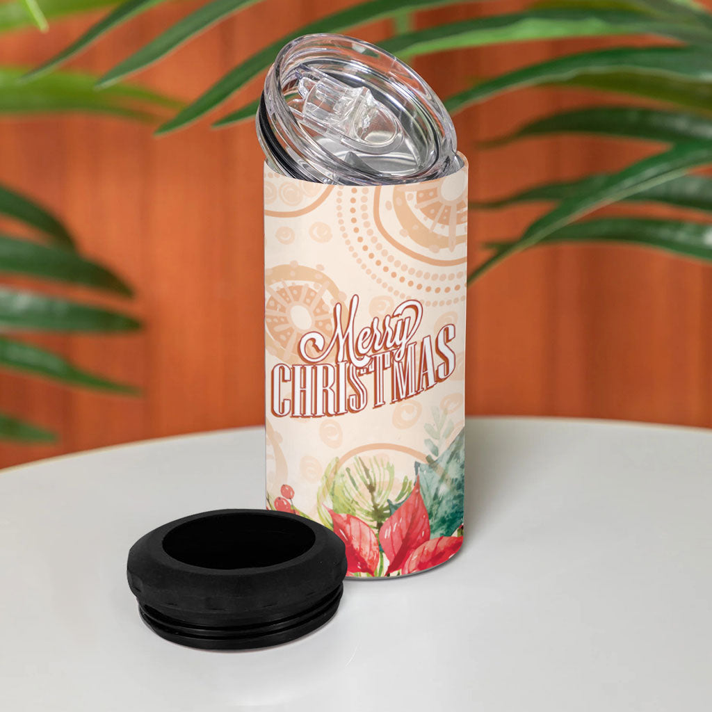 Merry Christmas Aussie Aboriginal 4 in 1 Can Cooler Tumbler Rosebreasted Cockatoo Pastel