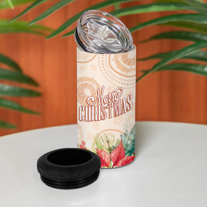 Merry Christmas Aussie Aboriginal 4 in 1 Can Cooler Tumbler Rosebreasted Cockatoo Pastel