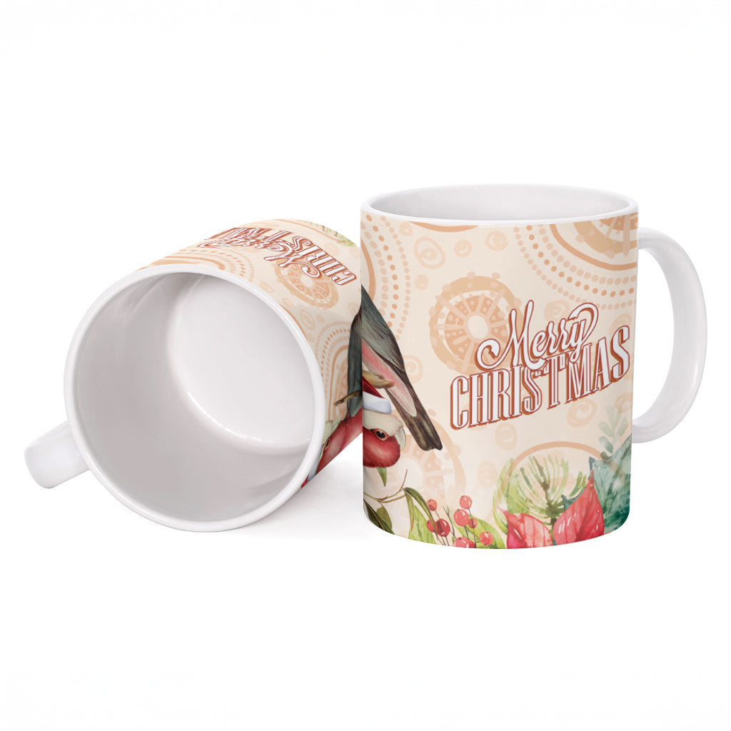 Merry Christmas Aussie Aboriginal Ceramic Mug Rosebreasted Cockatoo Pastel
