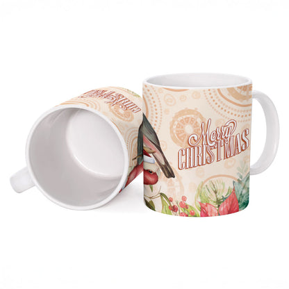 Merry Christmas Aussie Aboriginal Ceramic Mug Rosebreasted Cockatoo Pastel