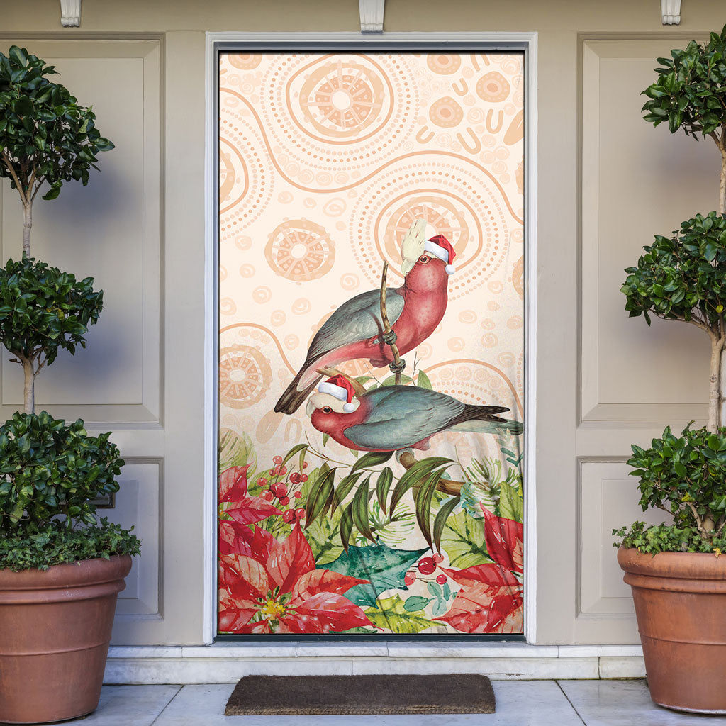 Merry Christmas Aussie Aboriginal Door Cover Rosebreasted Cockatoo Pastel