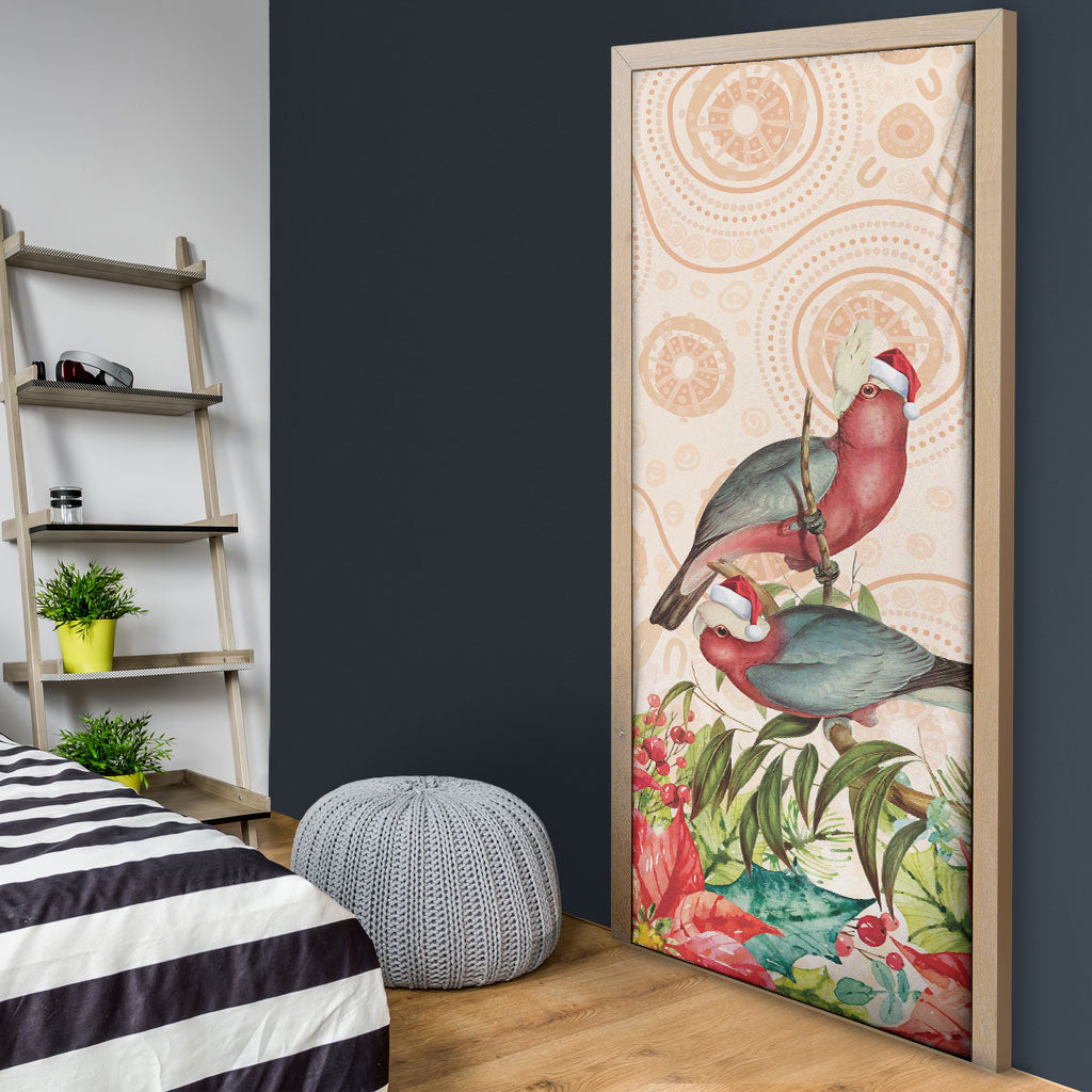 Merry Christmas Aussie Aboriginal Door Cover Rosebreasted Cockatoo Pastel