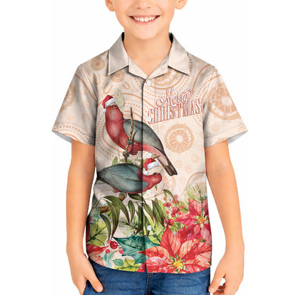 Merry Christmas Aussie Aboriginal Kid Hawaiian Shirt Rosebreasted Cockatoo Pastel