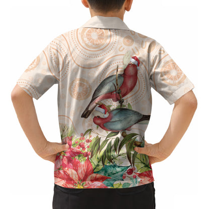 Merry Christmas Aussie Aboriginal Kid Hawaiian Shirt Rosebreasted Cockatoo Pastel