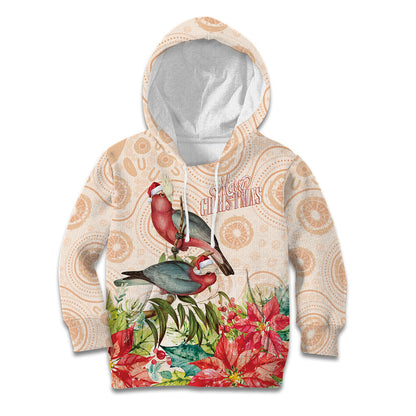 Merry Christmas Aussie Aboriginal Kid Hoodie Rosebreasted Cockatoo Pastel
