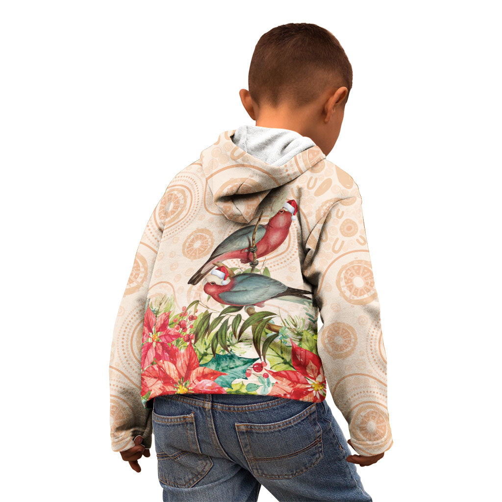 Merry Christmas Aussie Aboriginal Kid Hoodie Rosebreasted Cockatoo Pastel