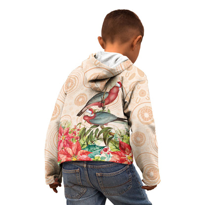 Merry Christmas Aussie Aboriginal Kid Hoodie Rosebreasted Cockatoo Pastel