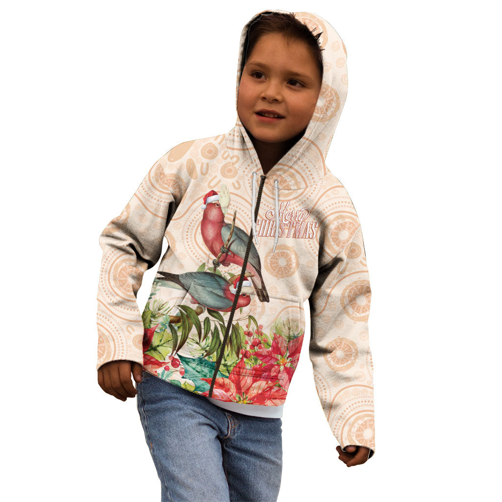 Merry Christmas Aussie Aboriginal Kid Hoodie Rosebreasted Cockatoo Pastel
