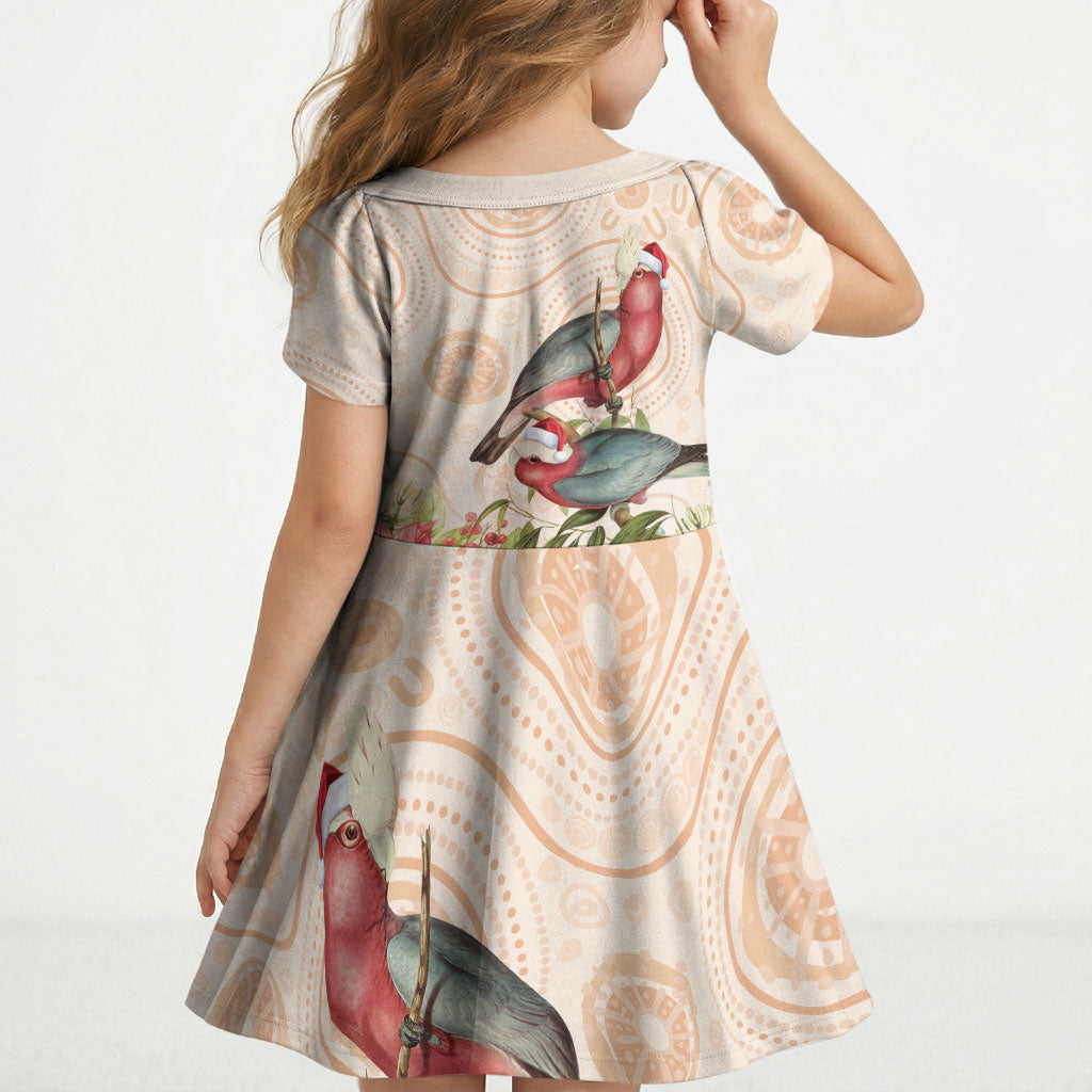 Merry Christmas Aussie Aboriginal Kid Short Sleeve Dress Rosebreasted Cockatoo Pastel