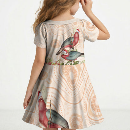 Merry Christmas Aussie Aboriginal Kid Short Sleeve Dress Rosebreasted Cockatoo Pastel