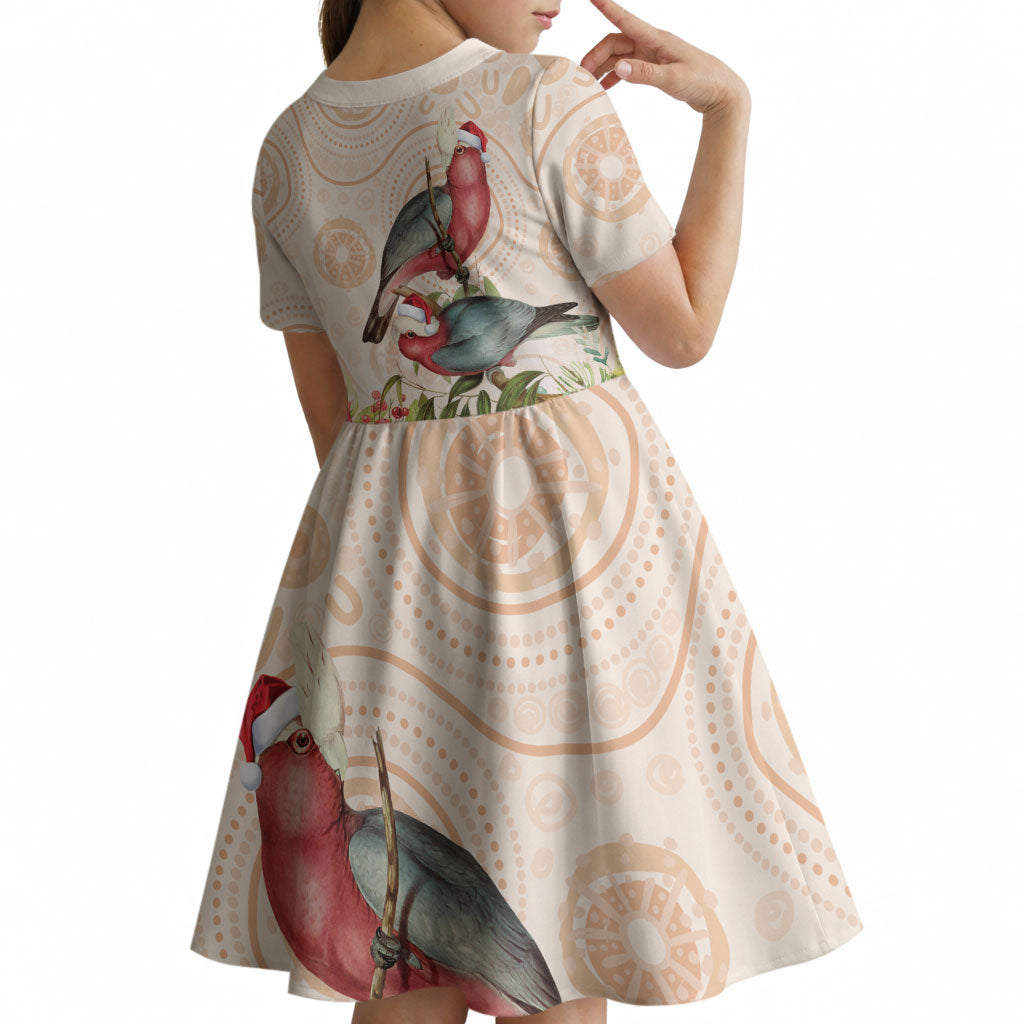 Merry Christmas Aussie Aboriginal Kid Short Sleeve Dress Rosebreasted Cockatoo Pastel