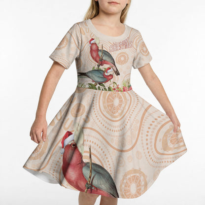 Merry Christmas Aussie Aboriginal Kid Short Sleeve Dress Rosebreasted Cockatoo Pastel
