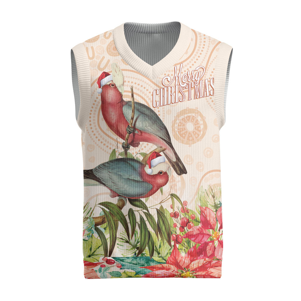 Merry Christmas Aussie Aboriginal Christmas Knitted V-Neck Vest Rosebreasted Cockatoo Pastel