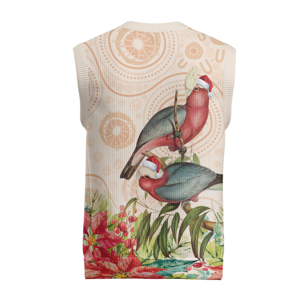 Merry Christmas Aussie Aboriginal Christmas Knitted V-Neck Vest Rosebreasted Cockatoo Pastel