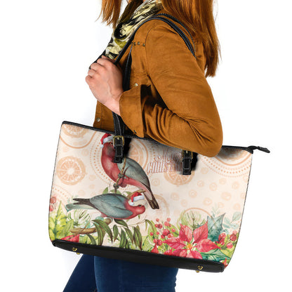 Merry Christmas Aussie Aboriginal Leather Tote Bag Rosebreasted Cockatoo Pastel