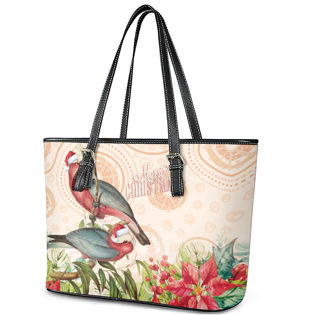 Merry Christmas Aussie Aboriginal Leather Tote Bag Rosebreasted Cockatoo Pastel