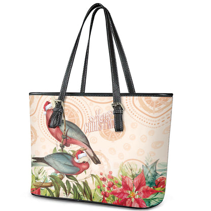 Merry Christmas Aussie Aboriginal Leather Tote Bag Rosebreasted Cockatoo Pastel