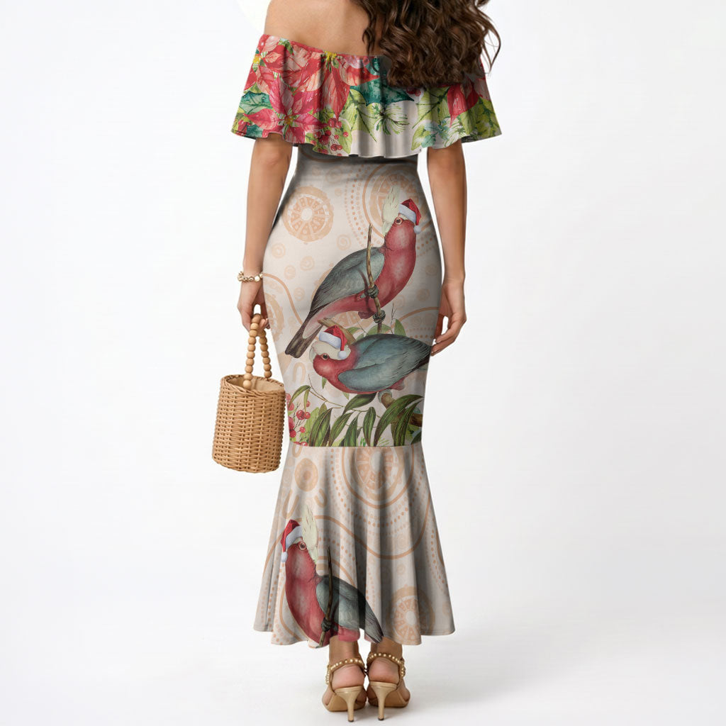 Merry Christmas Aussie Aboriginal Mermaid Dress Rosebreasted Cockatoo Pastel
