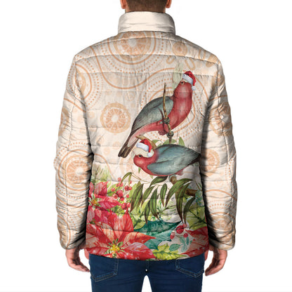 Merry Christmas Aussie Aboriginal Padded Jacket Rosebreasted Cockatoo Pastel