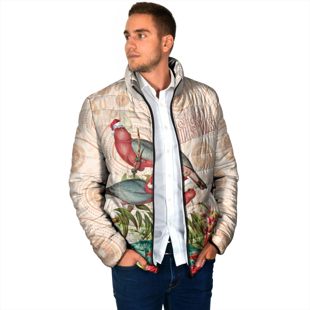 Merry Christmas Aussie Aboriginal Padded Jacket Rosebreasted Cockatoo Pastel