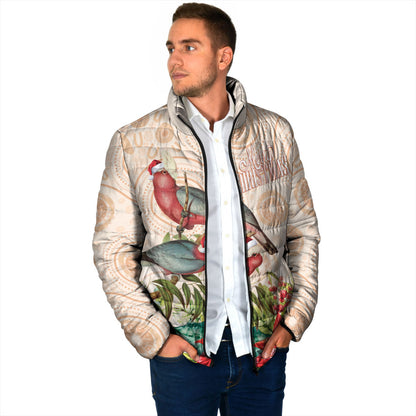 Merry Christmas Aussie Aboriginal Padded Jacket Rosebreasted Cockatoo Pastel