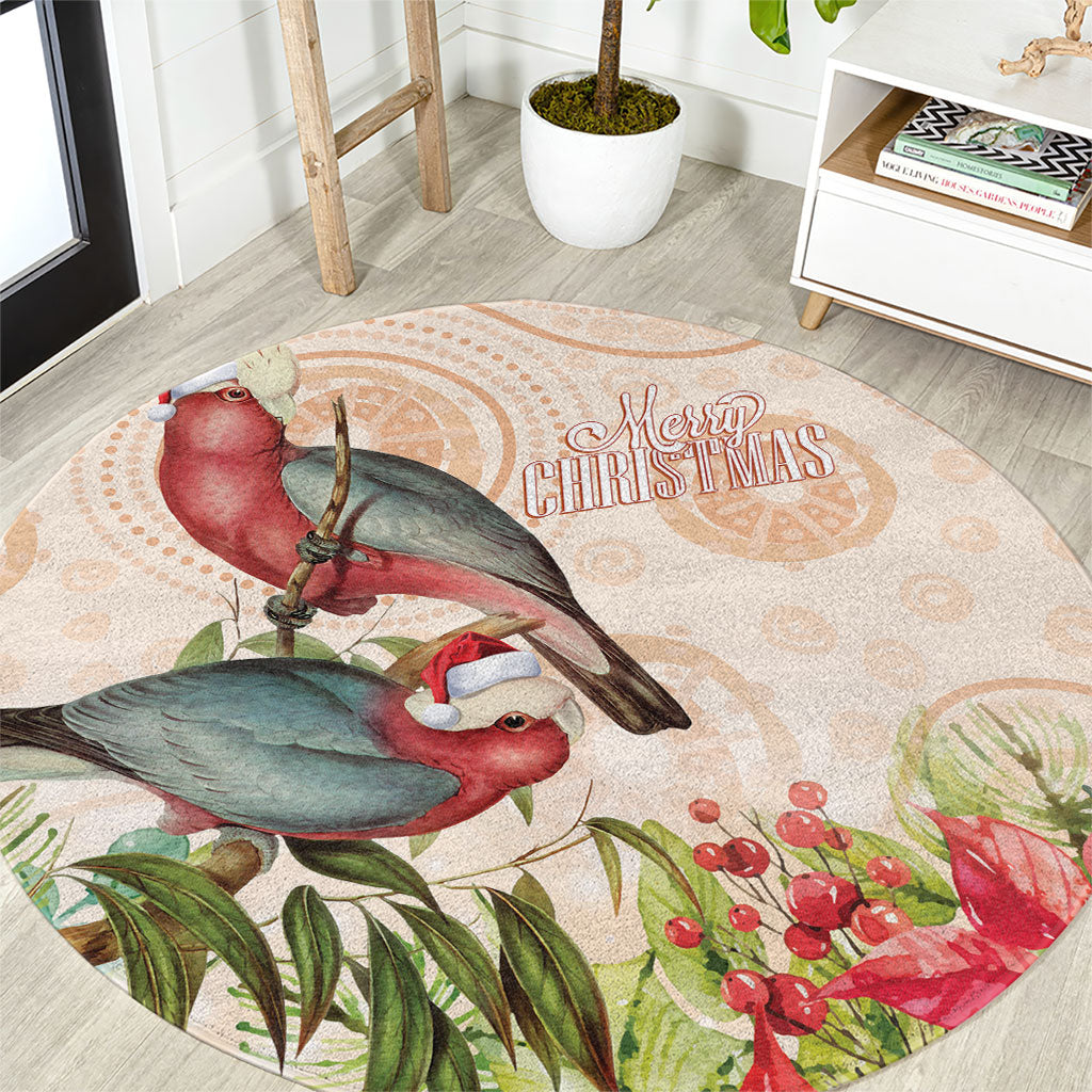 Merry Christmas Aussie Aboriginal Round Carpet Rosebreasted Cockatoo Pastel