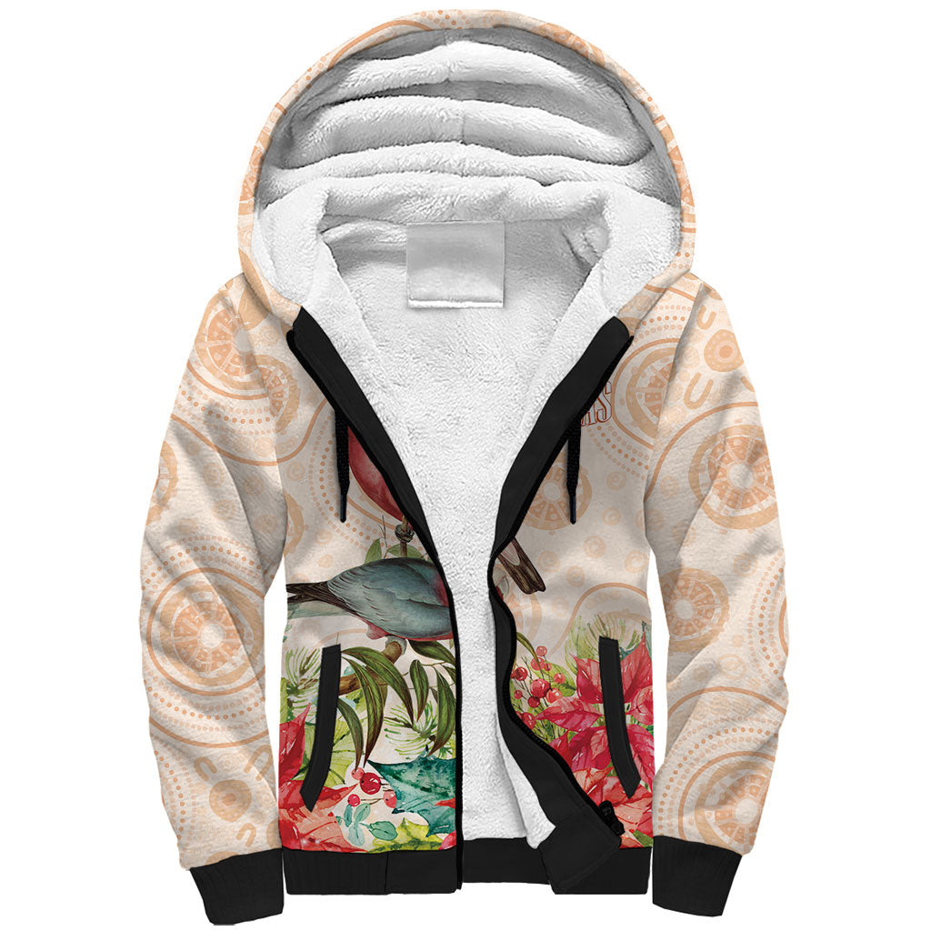 Merry Christmas Aussie Aboriginal Sherpa Hoodie Rosebreasted Cockatoo Pastel