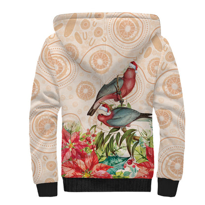 Merry Christmas Aussie Aboriginal Sherpa Hoodie Rosebreasted Cockatoo Pastel