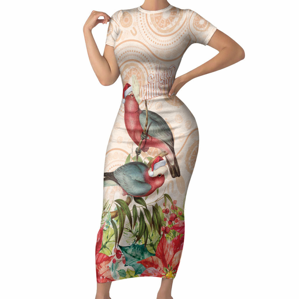 Merry Christmas Aussie Aboriginal Short Sleeve Bodycon Dress Rosebreasted Cockatoo Pastel