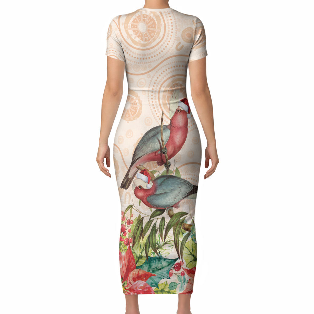 Merry Christmas Aussie Aboriginal Short Sleeve Bodycon Dress Rosebreasted Cockatoo Pastel