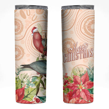 Merry Christmas Aussie Aboriginal Skinny Tumbler Rosebreasted Cockatoo Pastel
