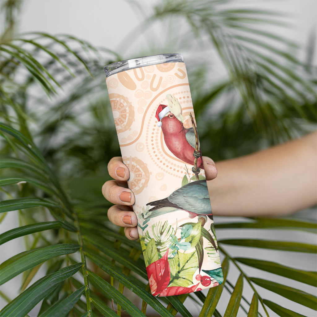 Merry Christmas Aussie Aboriginal Skinny Tumbler Rosebreasted Cockatoo Pastel