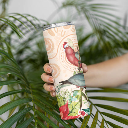 Merry Christmas Aussie Aboriginal Skinny Tumbler Rosebreasted Cockatoo Pastel