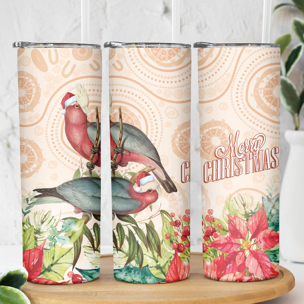 Merry Christmas Aussie Aboriginal Skinny Tumbler Rosebreasted Cockatoo Pastel