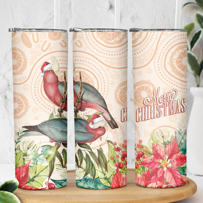 Merry Christmas Aussie Aboriginal Skinny Tumbler Rosebreasted Cockatoo Pastel